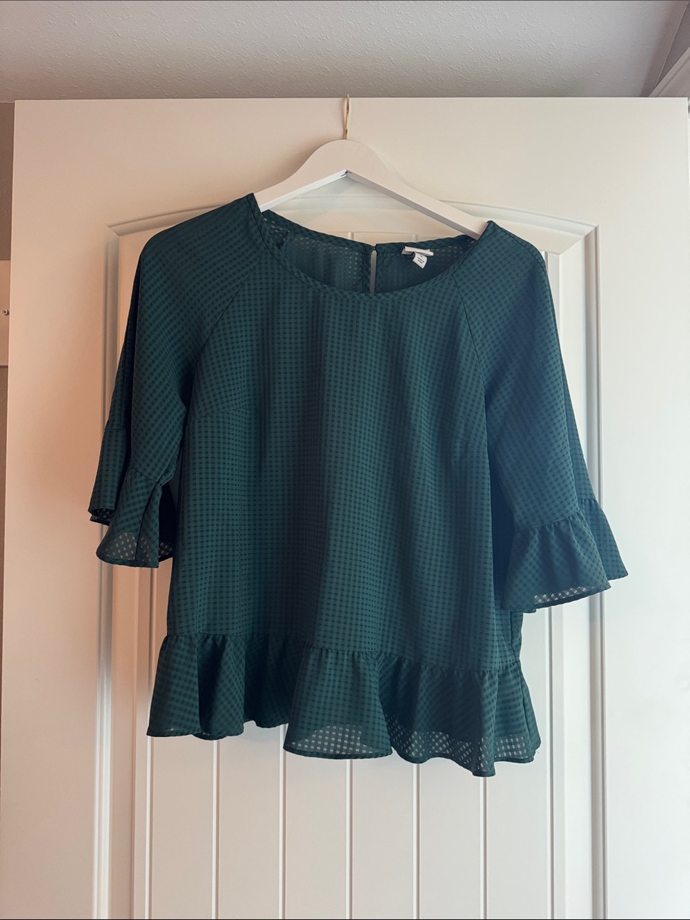 a new day Dark Green Ruffle-Hem Blouse